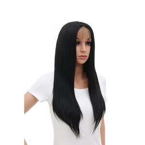 SWACC Long Straight Black Lace Front Wig and Accessories EUC